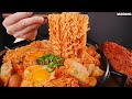 ASMR MUKBANG | SPICY NOODLES 🍜 KIMCHI DUMPLING SAUSAGE RAMYUN EATING 떡만두라면 &amp; 김치 먹방!