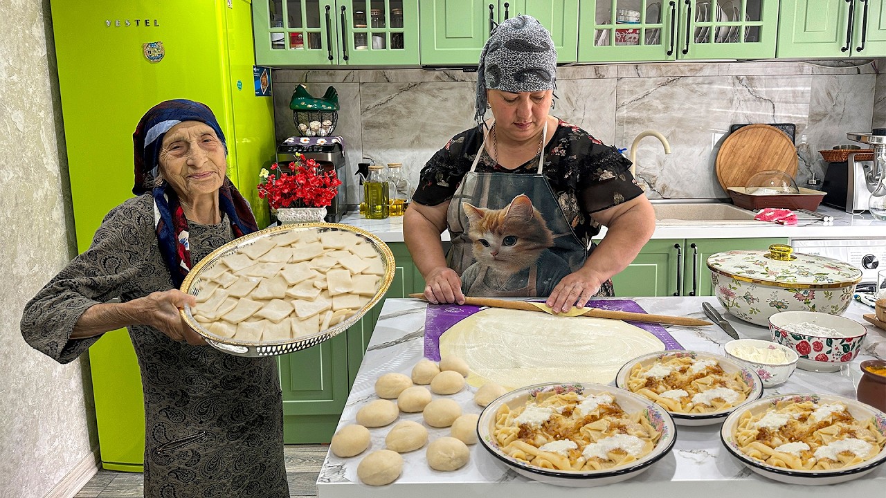 Бабушка готовит традиционные азербайджанские хинкали | Вкусные кулинарные рецепты!