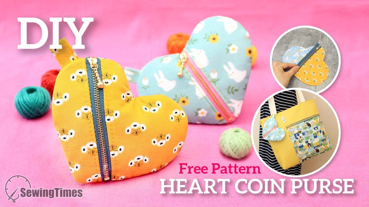 DIY HEART COIN PURSE  Heart Zipper Pouch Sewing Pattern & Tutorial  [sewingtimes] 