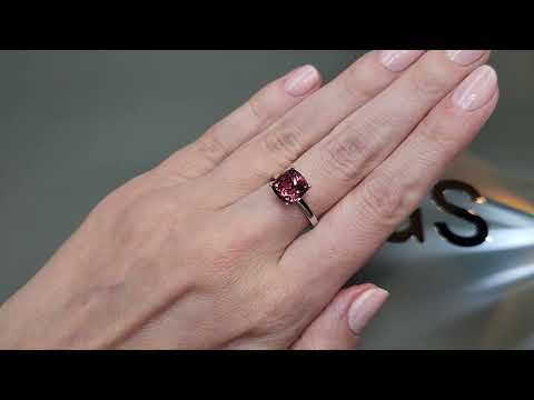 Ring with pink-orange rubellite 3.37 carats in 18K white gold Video  № 2