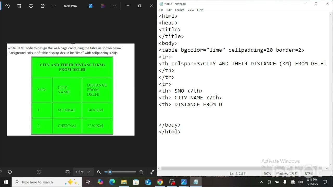 Question based on Table tag of HTML|class 10 Computer Applications ...