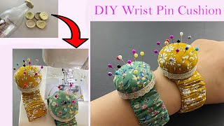 DIY Wrist Pin Cushion with Bottle cap | Pin Holder | How to Make a Wrist Pincushion | Portapinos