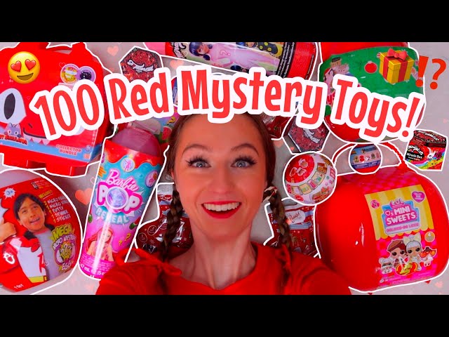 UNBOXING 100 *RED ONLY* MYSTERY TOYS!!😱🐞🎈🍉🌹❤️ (BARBIE POP, MIRACULOUS, L.O.L, RYANS WORLD ETC!🫢) class=