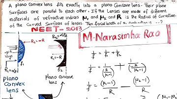 A Plano convex  lense fits exactly into a plane concave lense | NEET 2013 | NARASIMHARAO SIR
