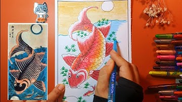 Vẽ Mô Phỏng tranh Dân Gian Hàng Trống- Cá Chép Trông Trăng | Nét màu trong tranh dân gian Hàng Trống