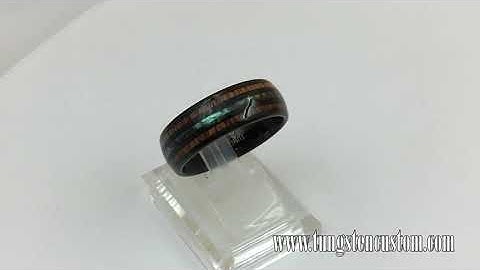 Black Tungsten Carbide Rings Hawaiian Koa Wood Abalone Shell Imitated Opal Inlay Ring Wedding Bands