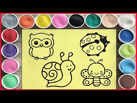 Video Vẽ ốc sên, bươm bướm, con cú, bọ - Tô màu tranh cát -... - youtube