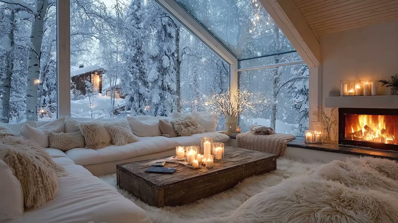 ❄️🎼 Winter White Piano Atmosphere with Warm Fireplace and Flowers for 3 Hours of Calm