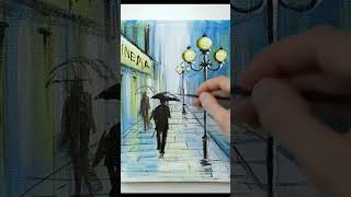 How to draw Perspective Rainy City | Shorts | Painting demo