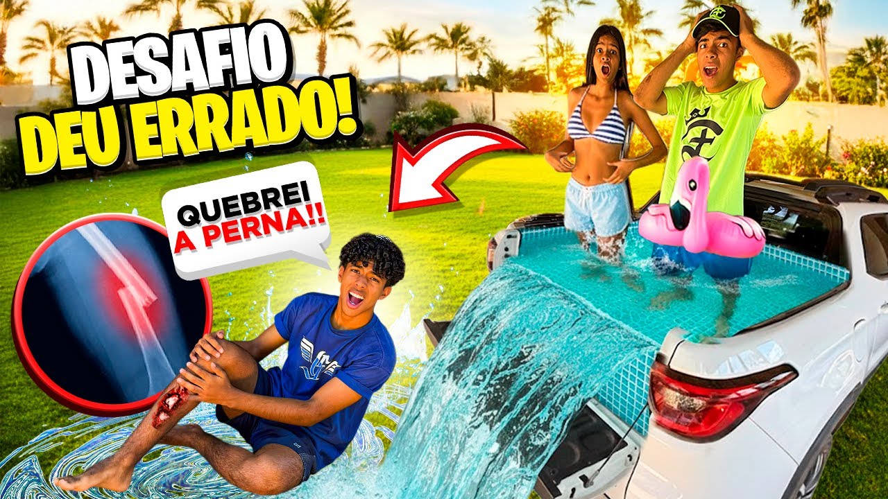 GABRIEL QUEBROU A PERNA NO DESAFIO DE TRANSFORMAR O CARRO EM UMA PISCINA!!😨