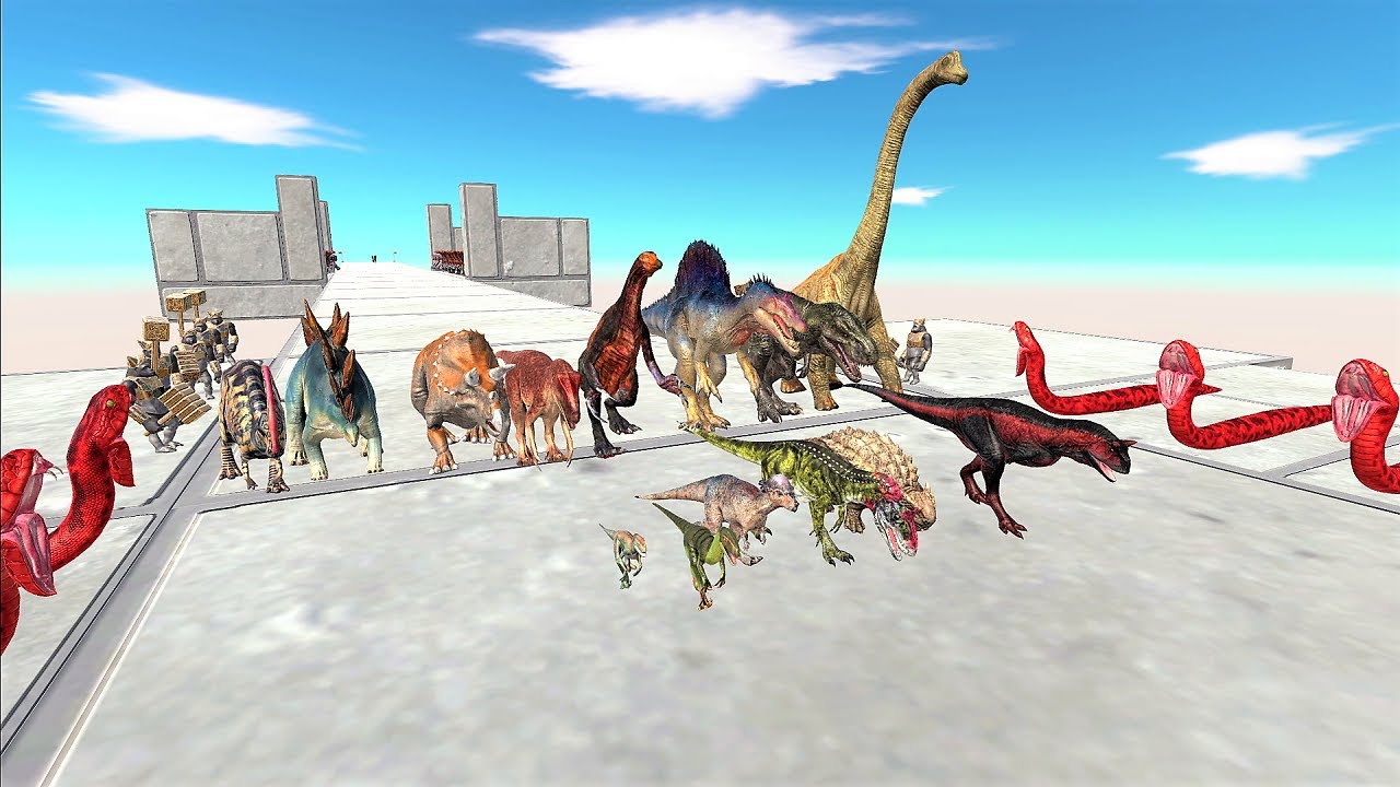 Dinosaur survival race. Straight course with enemy interference! | Animal Revolt Battle Simulator
