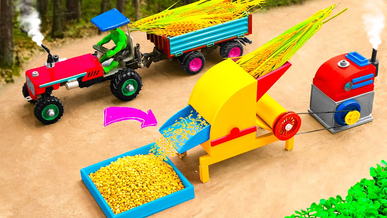 Diy tractor making mini Bulldozer Harvesting Rice Farm | diy mini Rice ...
