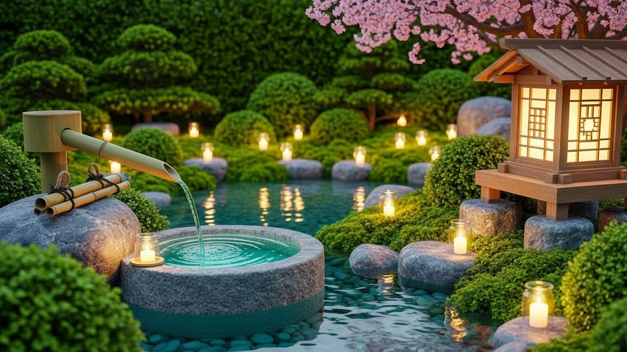 Calm Japanese Garden Ambience 🌙 Soothing Water Flow & Relaxing Music for Deep Rest