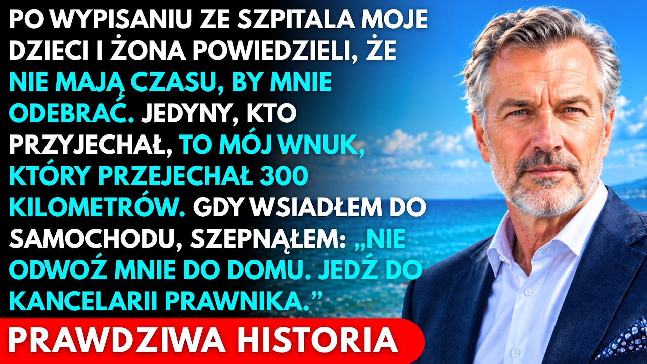 Kiedy wypisywano mnie ze szpitala, moje dzieci i żona nagle mieli ważniejsze sprawy. Jedyną osobą, która stała na parkingu o szóstej rano, był mój wnuk Kuba. Przejechał trzysta kilometrów, żeby po...