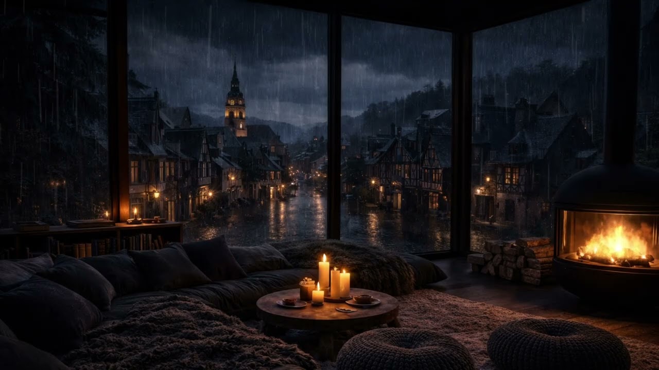 Rain & Fireplace Sounds for Deep Sleep | Cozy Night Ambience