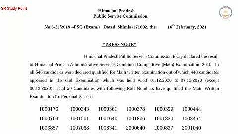 HPPSC HPAS ( Mains) written Examination 2019 result declared