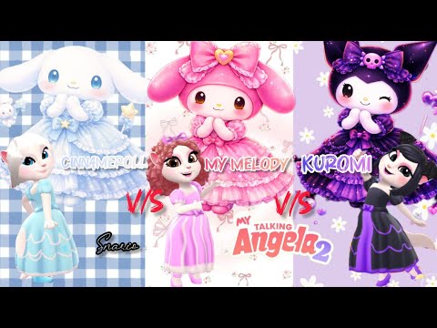 Kuromi vs My Melody vs Cinnamoroll Angela Makeover 💜💗💙 |Talking Angela 2| Part 2 with Hello Kitty? 💖