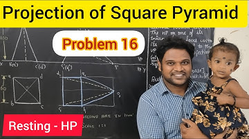 PROBLEM 16 ON PROJECTION OF SQUARE PYRAMID | PROJECTION OF SOLIDS | RESTING(HP) | UNIT III | ENGLISH