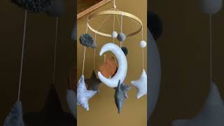 Fox Moon Baby Mobile in Grey Minimalist Boho Nursery Decor