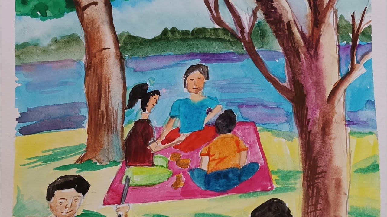 Watercolor painting- Picnic Scenery| Easy and Step by Step Art tutorial