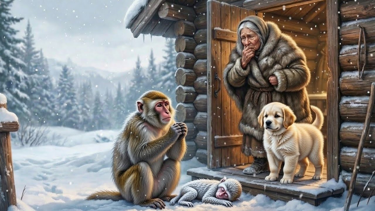 Elderly Woman Saves Freezing Snow Monkey Baby Ending will Melt your Heart 💗