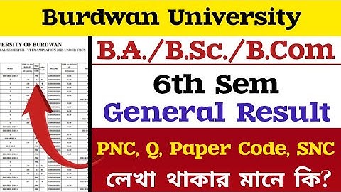 6th Semester General Result 2025, burdwan University, Q, PNC, SNC, Paper Code, লেখার মানে কি?