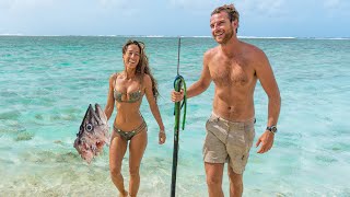 Spearfishing In Sharky Waters! (Catch & Cook with a Show)