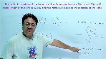 The radii of curvature of the faces of a double convex lens are 10 cm and 15 cm. If focal length of
