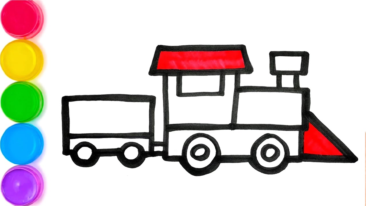 Easy drawing block toy train tutorial for kids and coloring 