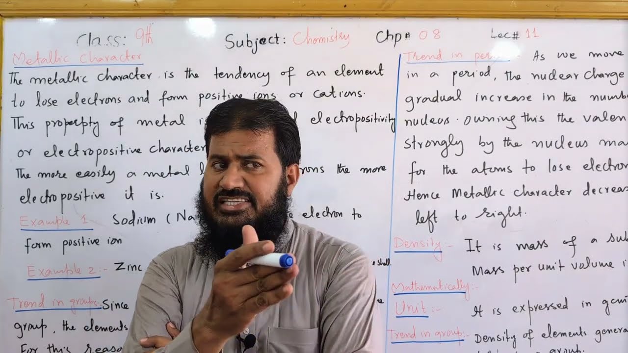 Lec.No.11|Metallic Character|Ch.No.8| New 9th chemistry  