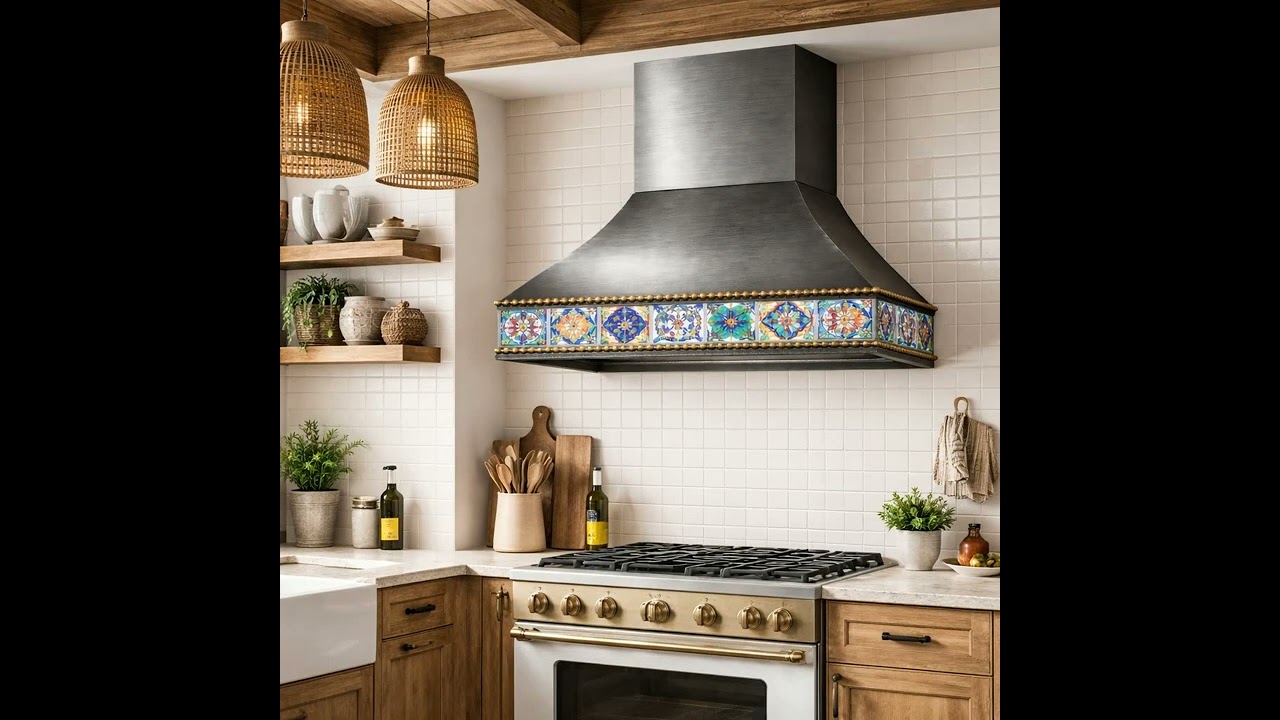 Gunmetal Range Hood with Talavera Tile Apron