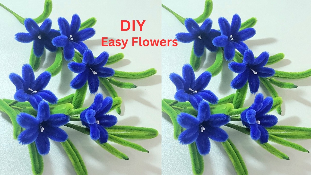 DIY Pipe Cleaner Easy to Make Beautiful Flowers | Blue Chenille Easy Bouquet Flowers.