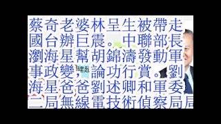 蔡奇老婆林呈生被带走，国台办巨震。中联部长刘海星帮胡锦涛发动军事政变，论功行赏。刘海星爸爸刘述卿和军委二局无线电技术侦察局局长曾希圣的关系。