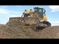 Biggest Bulldozer Equipment Pushing Sandy Operating Wheel Loader Dump Truck Unloading