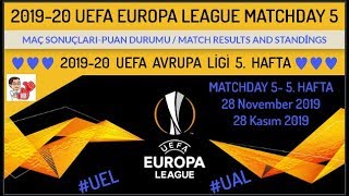 2019/20 Avrupa Ligi 5. HAFTA Sonuçları-Puan Durumu, UEFA Europa League MATCHDAY5 Results-Standings