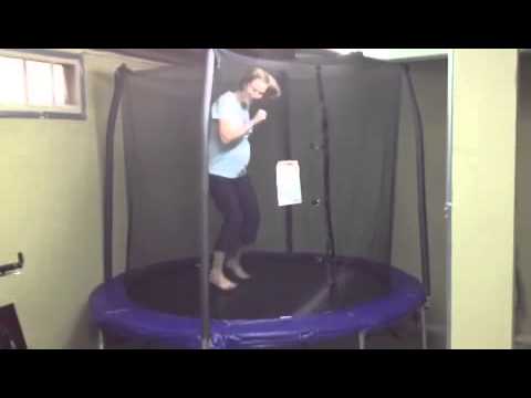 Pregnant woman tests strength of trampoline - YouTube