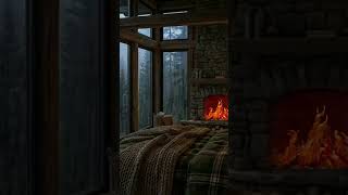 ⚡ Cozy Room with Fireplace 🔥 Thunderstorm &amp; Wind Sounds 🌧️ #shorts