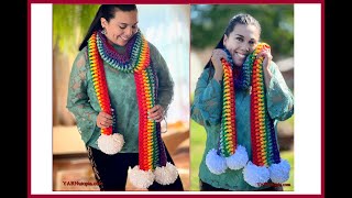 How to Crochet Tutorial: DIY Chunky Rainbow Pom Scarf by YARNutopia