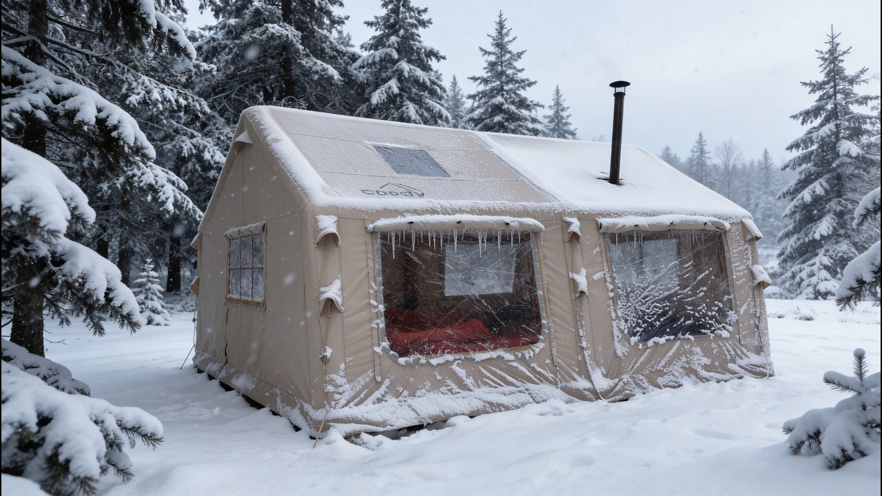 ТЁПЛЫЙ СНЕЖНЫЙ КЕМПИНГ С ПЕЧКОЙ В СИЛЬНУЮ СНЕЖНУЮ БУРЮ ❄️