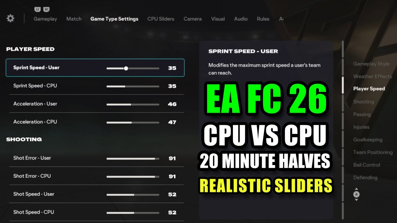 EA FC 26 CPU VS CPU: Реалистичные настройки для таймов по 20 минут