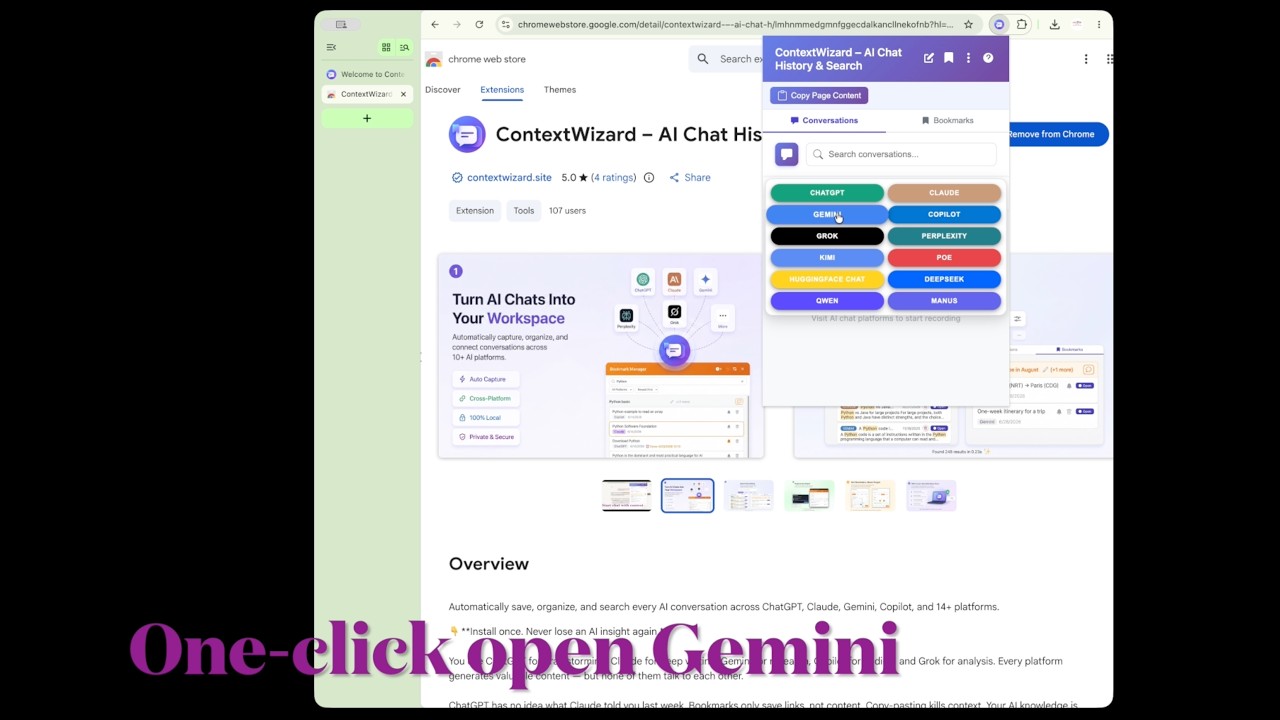 ContextWizard Demo: Seamlessly Sync & Continue AI Chats Across Gemini & ChatGPT