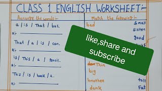 CLASS 1 ENGLISH WORKSHEET || LEARN ENGLISH PRACTICE SET