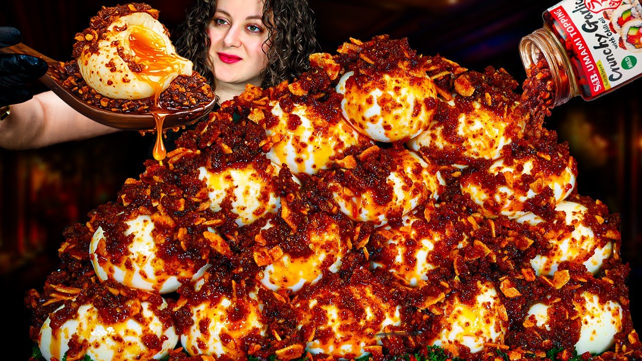 INSANE RUNNY EGG YOLK MUKBANG 💛🔥 with CRUNCHY GARLIC CHILI OIL | Soft Boiled Eggs ASMR Eating Sounds