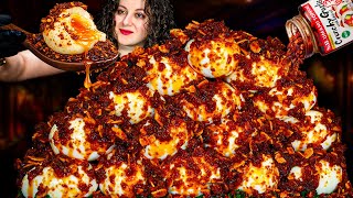 INSANE RUNNY EGG YOLK MUKBANG 💛🔥 with CRUNCHY GARLIC CHILI OIL | Soft Boiled Eggs ASMR Eating Sounds screenshot 1