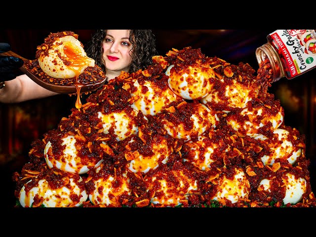 INSANE RUNNY EGG YOLK MUKBANG 💛🔥 with CRUNCHY GARLIC CHILI OIL | Soft Boiled Eggs ASMR Eating Sounds