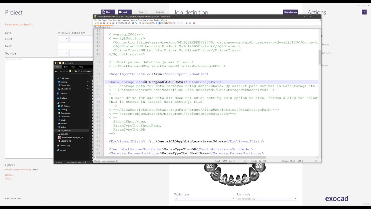 Changing exocad's naming convention and file saving location