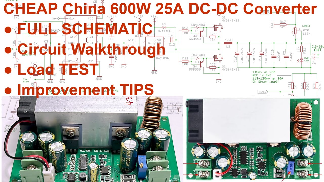 Cheap China 600W 25A 50V Out DC-DC Converter; Full  Schematic,Walk-trough,Tips and Test