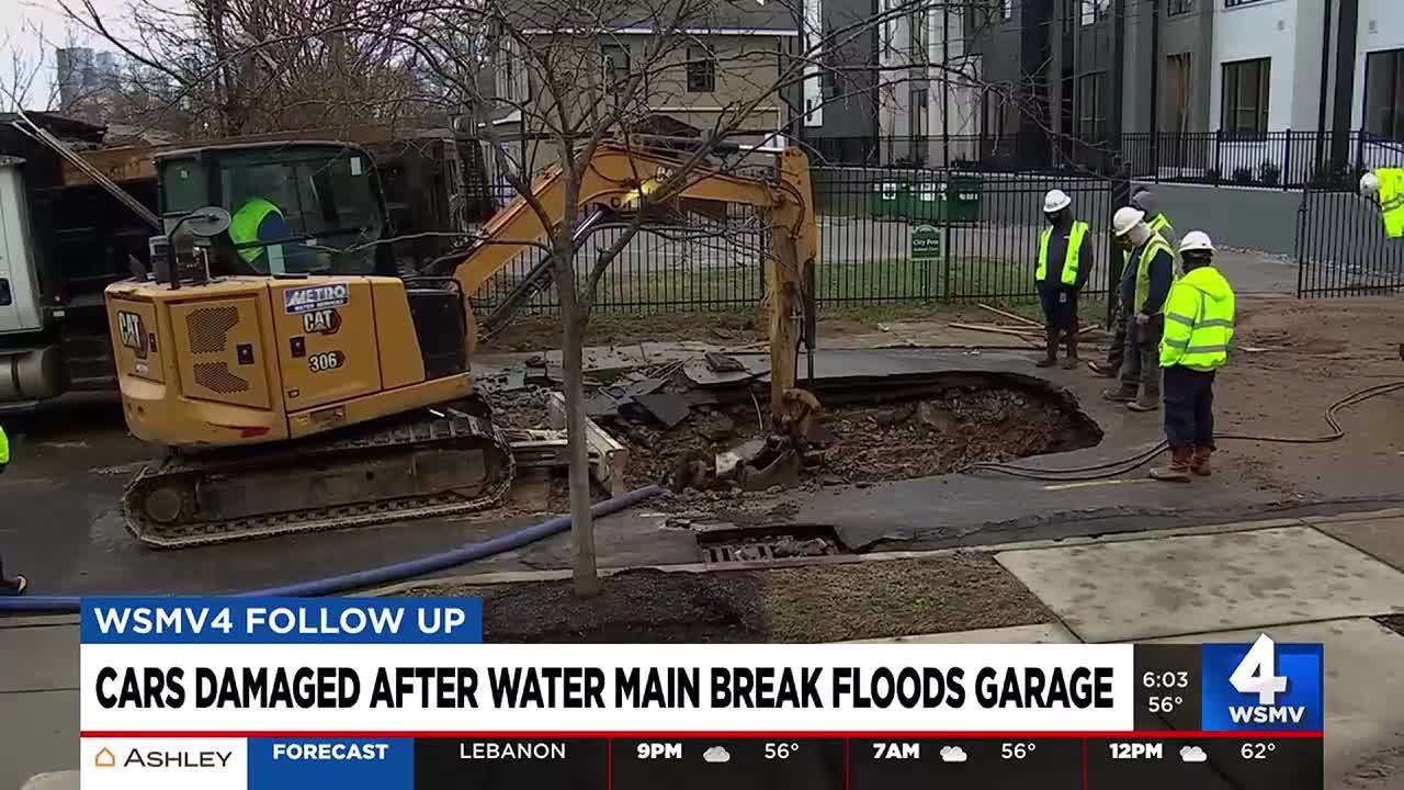 WSMV4 Follow Up: Cars damaged after water main break floods garage ...