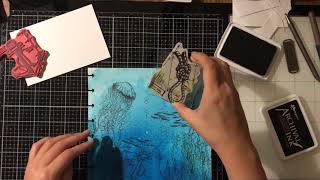 【小猪头金】art journal|ocean is calling|Jane Davenport ink+Tim Holtz stamps