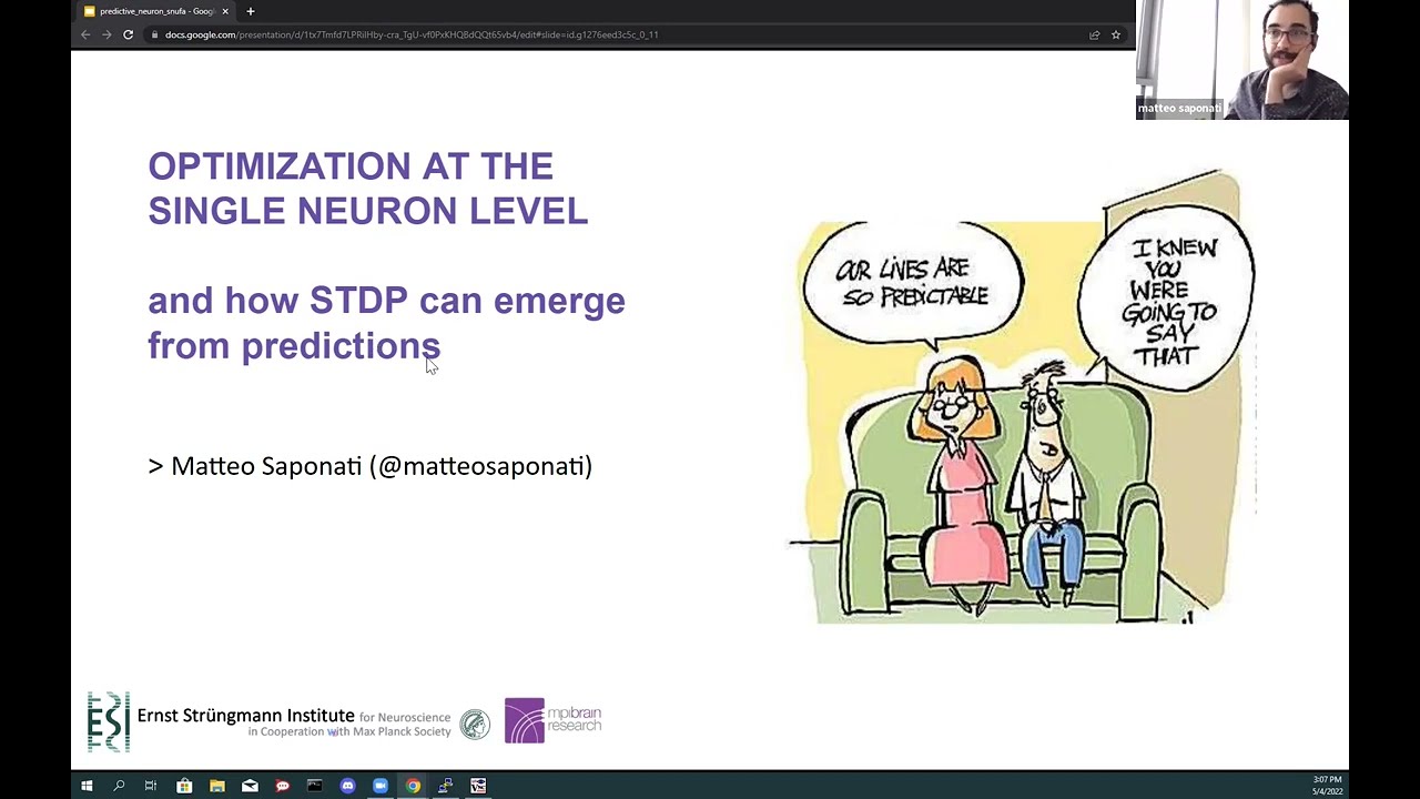 Optimization at the single neuron level and how STDP can emerge from predictions | Matteo Saponati | 2022